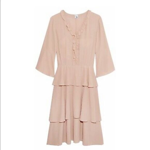 Iris & Ink Ruffled tiered crepe dress size 8 beige pink - Picture 2 of 11